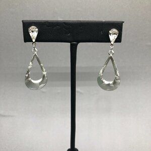 3/$30 Teardrop Earrings Silver Rhinestone Accent Pierced Dainty Formal Evening